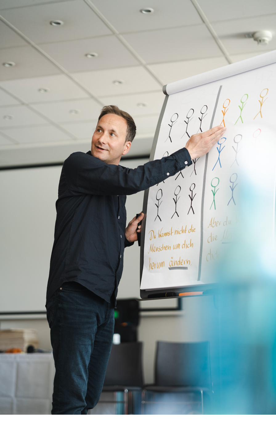 Seminare und Trainings für Unternehmen mit Pierre Bosch am Flipchart